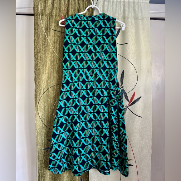 Svaha Swing Vibrant Blue and Green Patterned Dress - Sz 10 - Picture 2 of 3